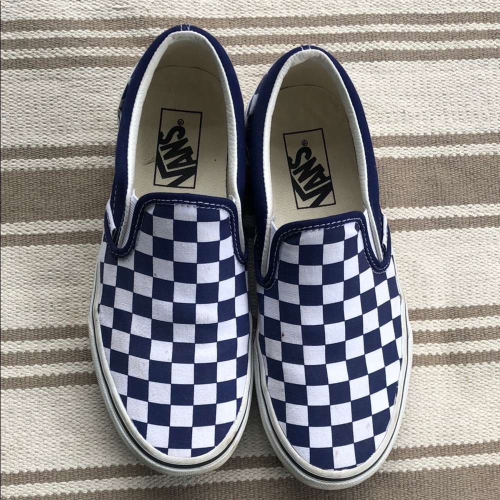 Vans Blue and White Canvas Slip-On Sneakers